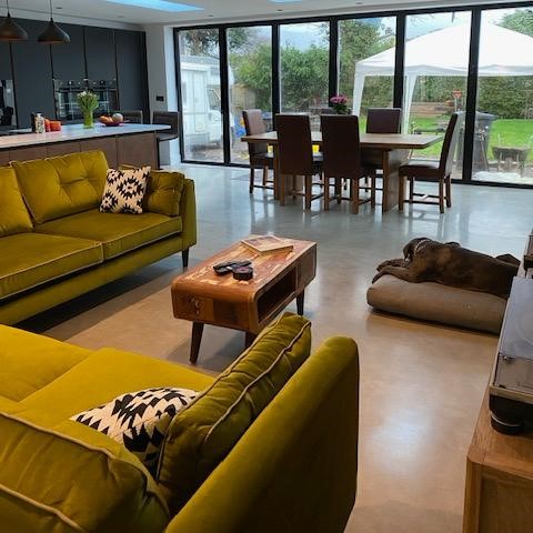 a polished concrete floor in a living room