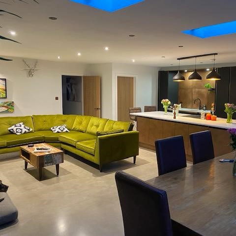 a polished concrete floor in a kitchen